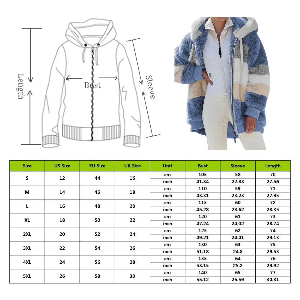 

Winter women jacket fashion Plush patchwork zipper pocket winter Hooded jacket retro loose Long Sleeve Plus Size Women Top Coat