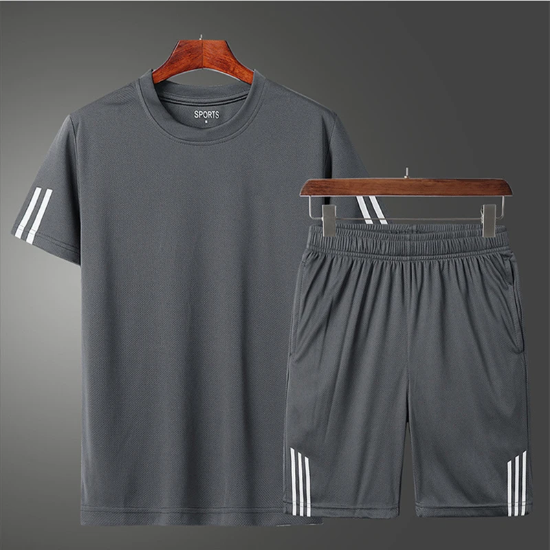 

New men's T-shirt, beach sportswear + M-5XL, sportswear suit, two pieces, breathable and comfortable, summer