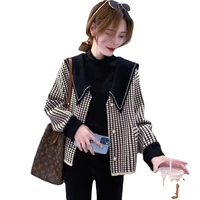 winter 2021 cardigan top european style fall celebrity plaid short coat doll collar large lapel top womens thin high end jacket