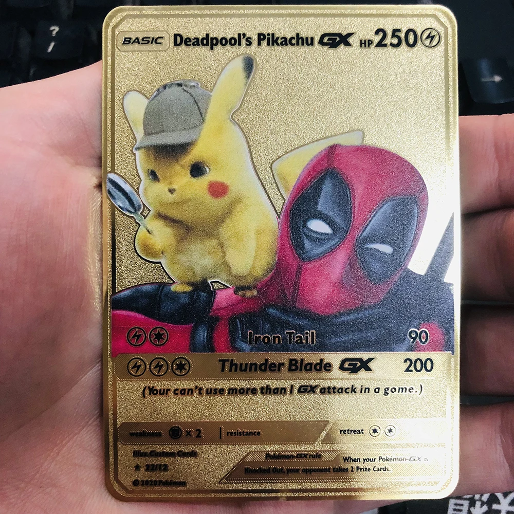 Детектив Пикачу Новинка Gx из нержавеющей стали Металл Золотой Капитан Америка