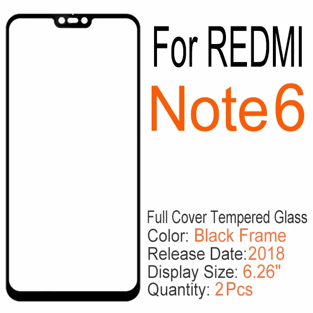 Note 6 Black 2 шт полное покрытие из закаленного стекла для Xiaomi redmi 6 6A 7 7A K20 Note 6 7 Pro, Защитное стекло для экрана для redmi S2 GO Y3 - Цвет: Note 6 Black