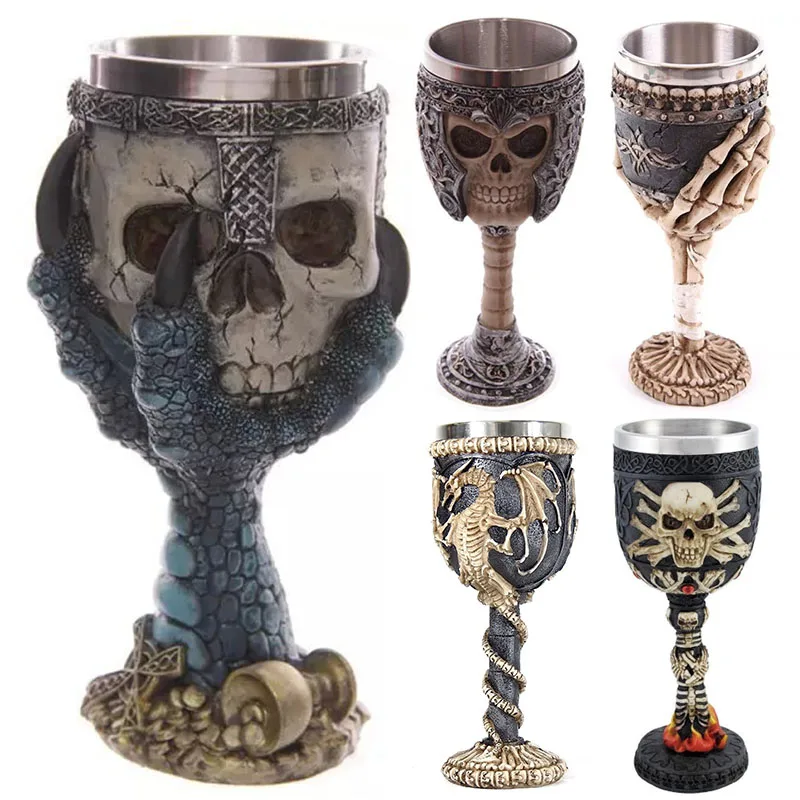

3D Gothic Stainless Steel Creative Skull Water Cup Dragon Skeleton Design for Bar Party Home Stein Goblet Mug Halloween Gifts