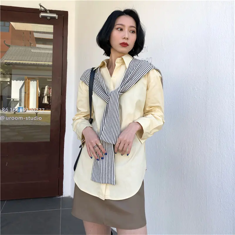 Милые короткие стильные офисные женские Универсальные свободные винтажные Топы