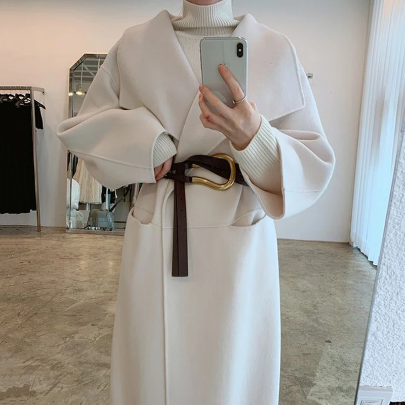 

Женское зимнее утепленное пальто Wavsiyier, Элегантное длинное шерстяное пальто с английским воротником, на шнуровке, 2020