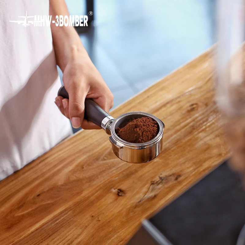 

58MM Coffee Bottomless Portafilter Solid Wood Coffee Machine Handle For Welhome Semi-automatic Coffee Machine 304Stainless Steel