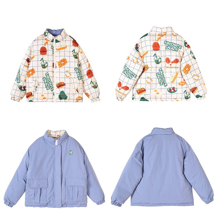 

Sweet New Women Winter Jacket Coat Cotton Clothing Short New Ladies Warm Parkas Outwear Both Two Wear Zipper Cartoon Printed