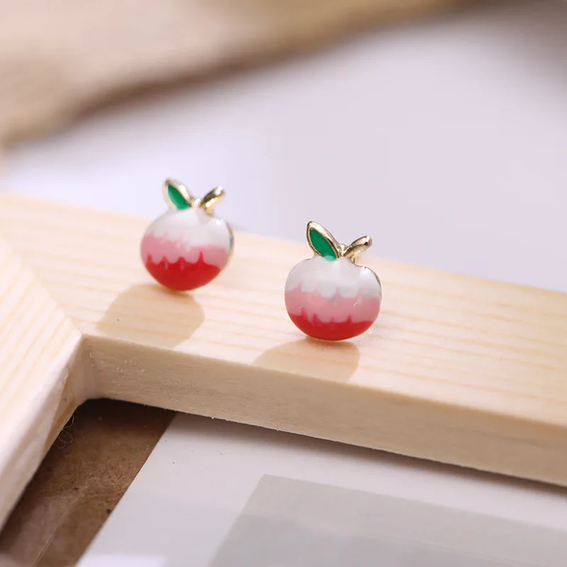 

U-Волшебные корейские милые розовые градиентные эмалевые персиковые маленькие серьги-гвоздики для женщин Модные металлические зеркальные ...