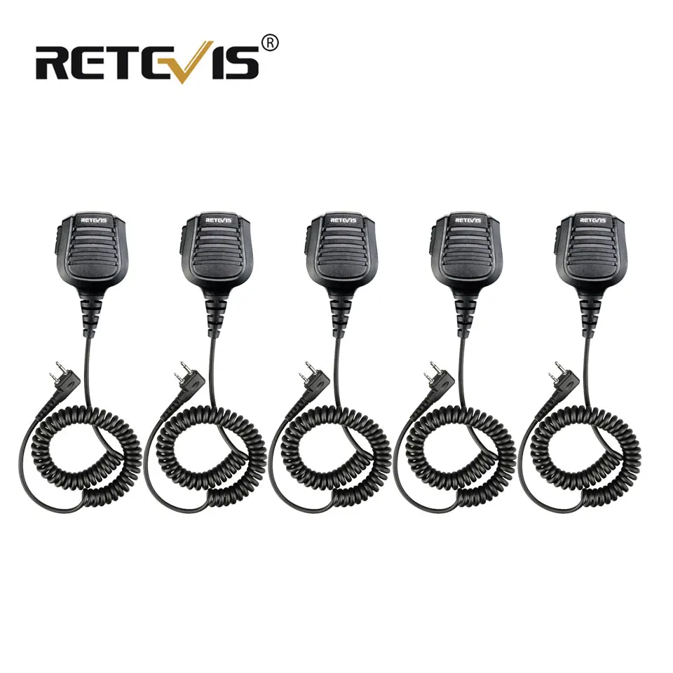 5pcs New Black Retevis 2 Pin PTT Speaker Mic IP54 Waterproof  For ICOM IC-F3G IC-F43GS Two Way Radio C9075C