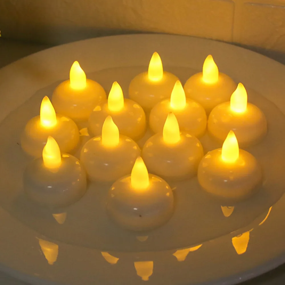

12 PCS Waterproof Tea Lights Battery Operated Flameless Floating LED Candles or Wedding Party Vase Pool Home Decor Lightings