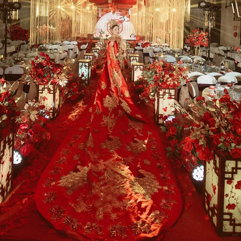 

Феникс корона Xia Xiuhefu Невеста Новое китайское платье королева свадебная одежда с большим хвостом плащ