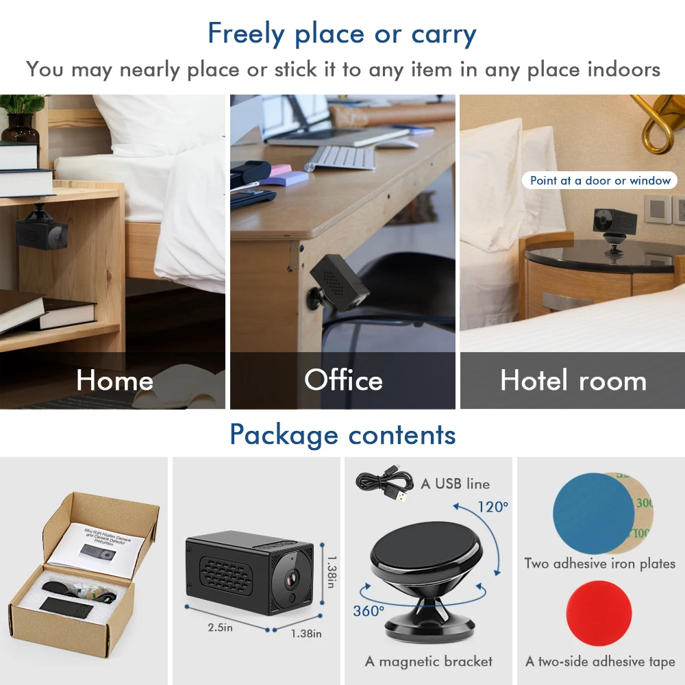 

1080P Mini Camera WIFI Cam HD Camcorder Security & Protect Custom Recording Time Night Vision Rechargeable Battery Audio Camara