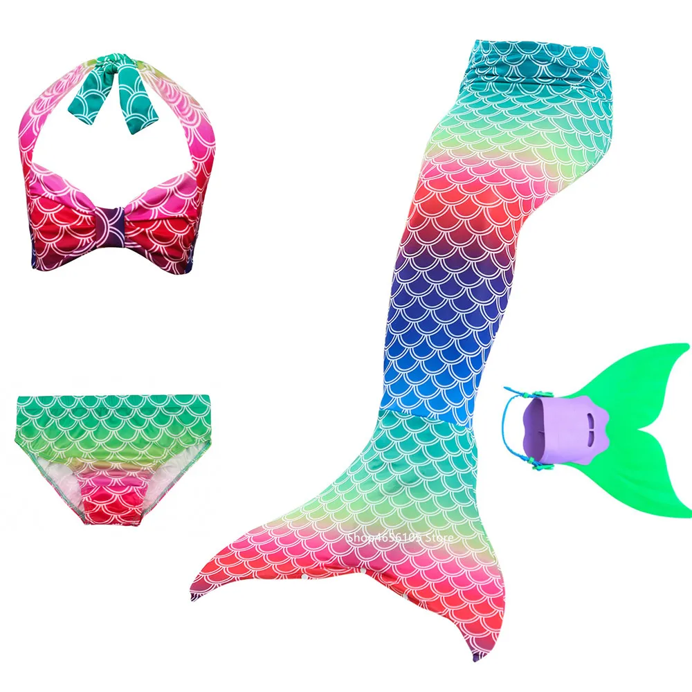 

Girls Swimsuit Cosplay Mermaid Tail Costume with Monofin Kids Swimming Pool Party Bikini for Children Birthday Gifts