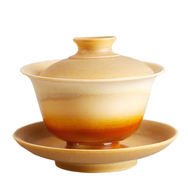

Pure Handmade Kiln Transformed Tea Covered Bowl Three CAI Tea Tureen Large Tea Cup With A Single Covered Retro Style Gaiwan