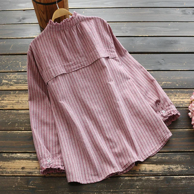 Новинка 7323 Весенняя женская рубашка литературный гофрированный воротник