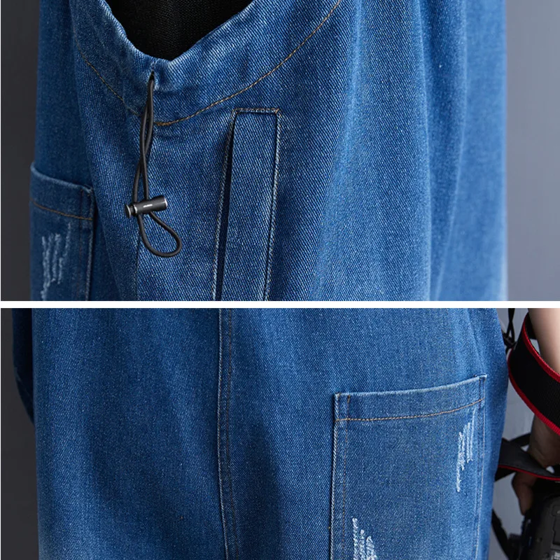 

#2384 Blue Denim Overalls Women Sleeveless Loose Wide Leg Playsuits Female Solid Women Rompers Playsuits Jeans Short Jumpsuit
