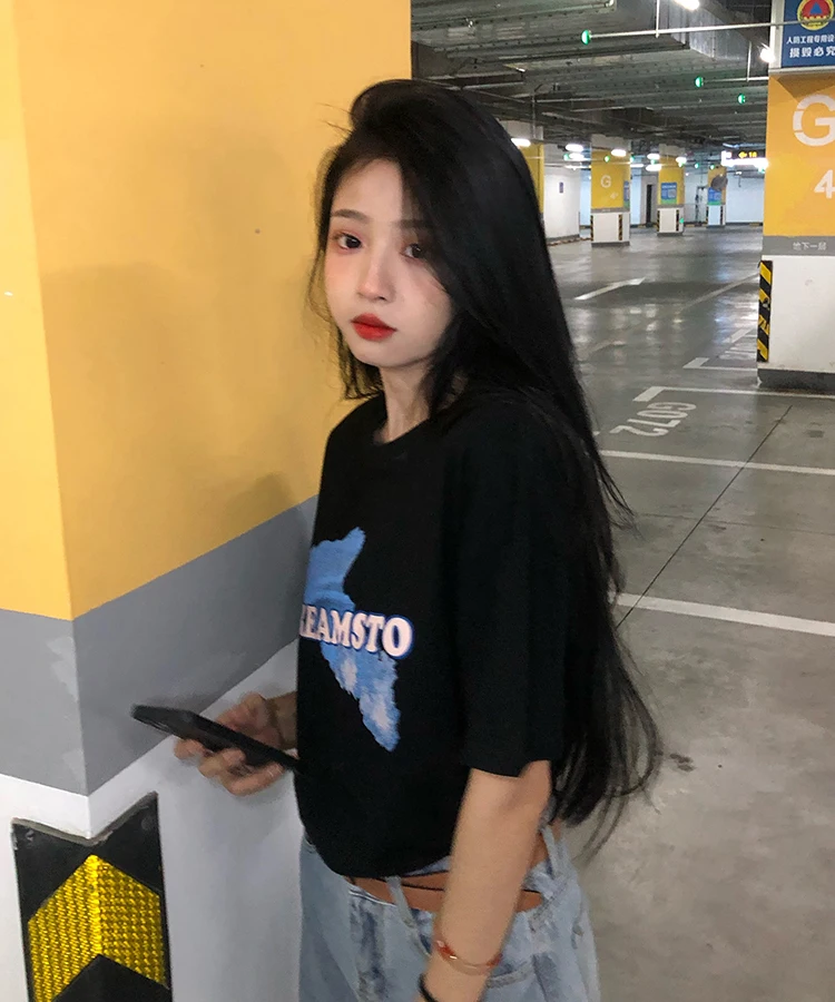 

YTX876 Japanese new version Harajuku style design sense niche loose Korean short-sleeved T-shirt women