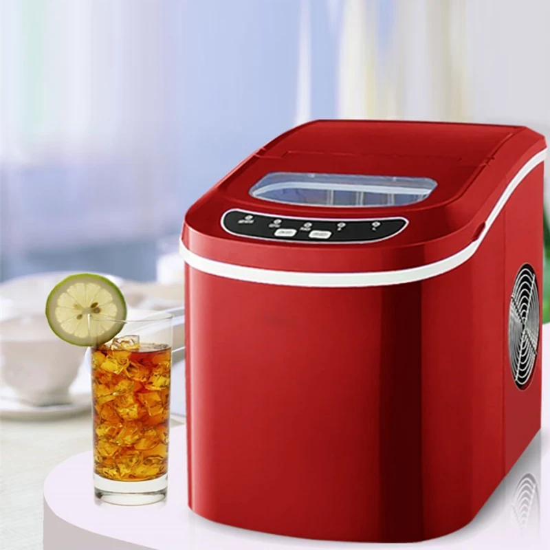 Household Ice Making Machine Small Commercial Ice Maker Milk Tea Shop Ice Machine in Red Color HZB-12A