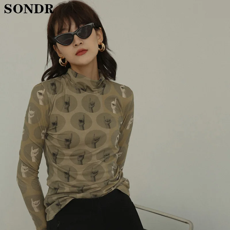 

Harajuku Women Summer Tee Shirt Female Clothes Vintage Aesthetic Tight Turtleneck Long Sleeve Top Underwear Funny Elastic Shirts