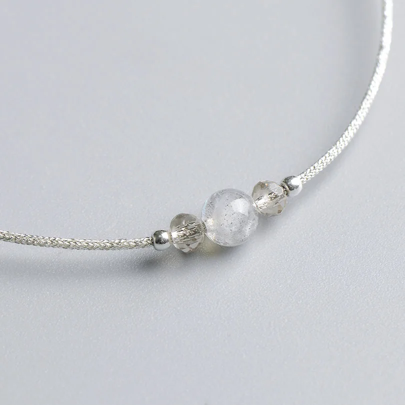 Minimalist Clear Moonstone Bracelet Simple Thin Rope With Natural Crystal Silver Beads Bracelets For Women Adjustable Jewelry | Украшения и