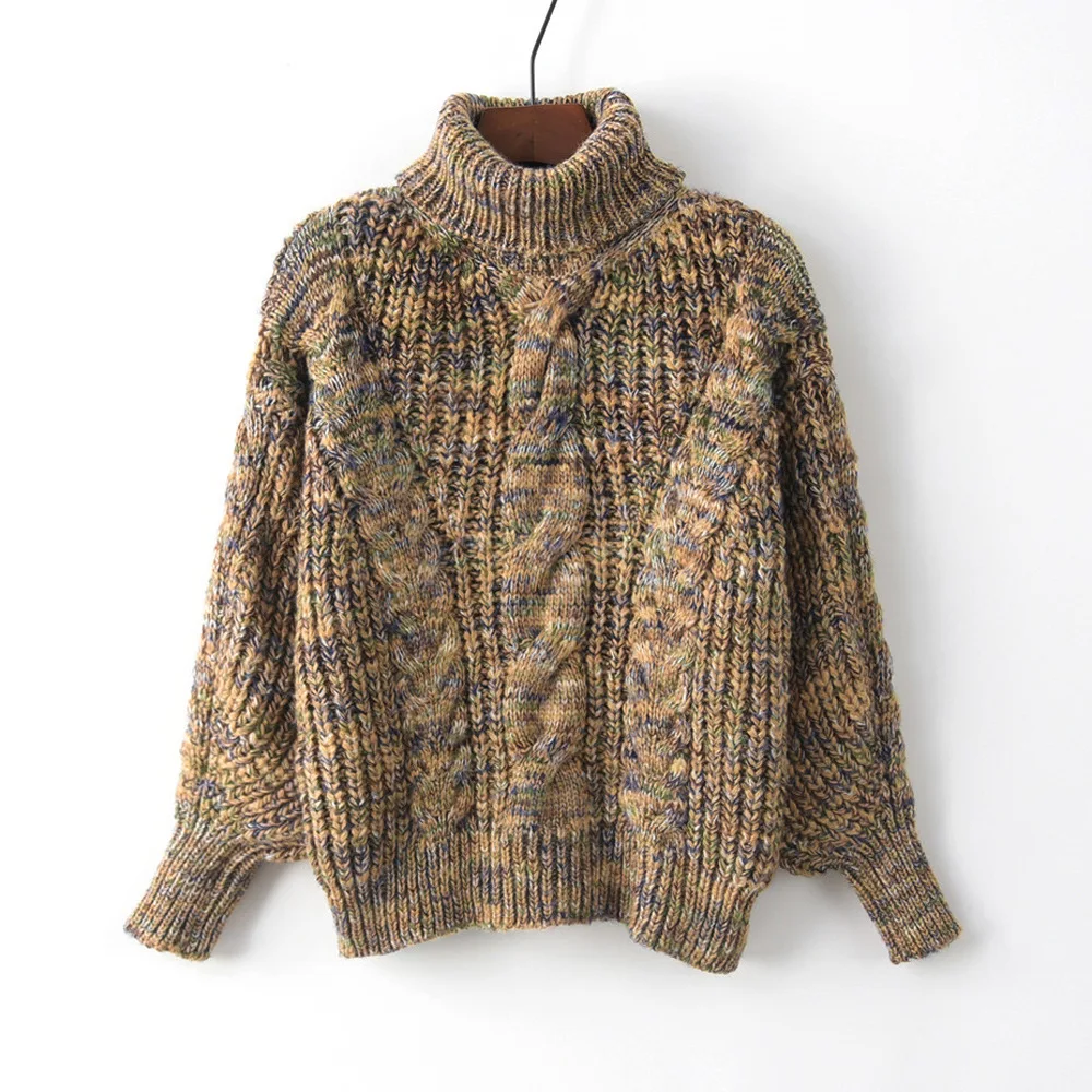 

2021 Autumn/Winter Women's New Turtleneck Pullover Sweater Female Fashion Casual Knitwear Lady Loose Lantern Sleeve Thick Top