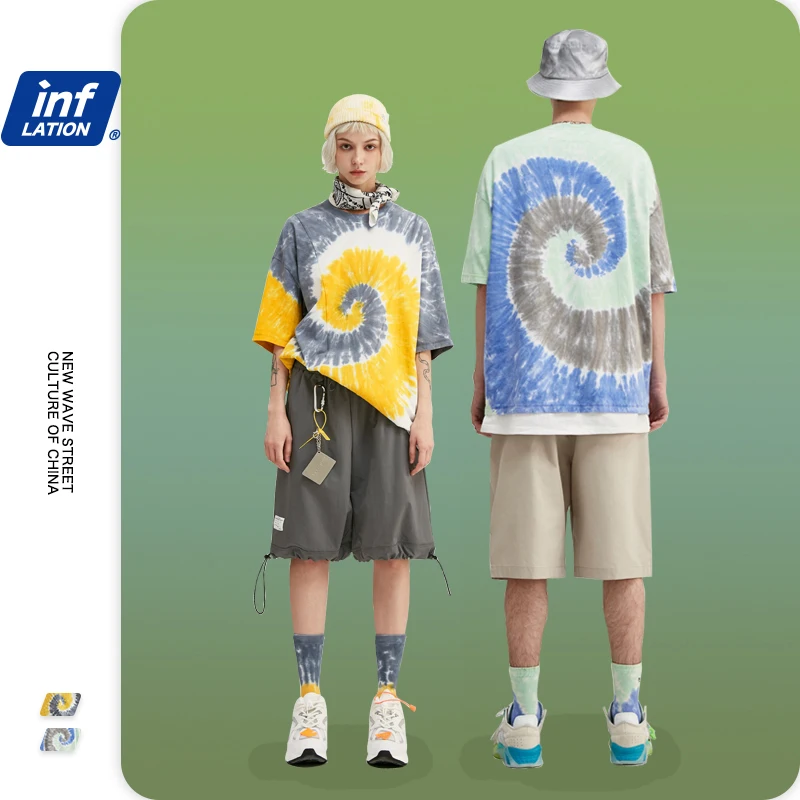 Мужская футболка с краской INFLATION летняя круглым вырезом окрашенная в хип хоп