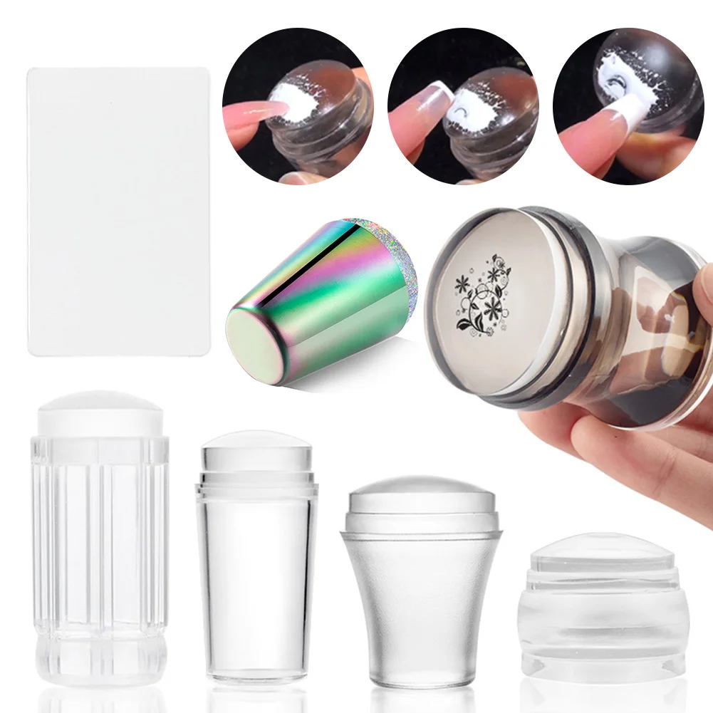 

Nail Art Stamper Kit Transparent Silicone Nail Stamping Polish Head with 1 Scraper Manicure Nail Art Tool