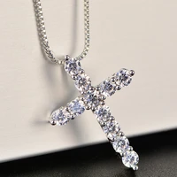 fashion lady jesus cross crystal silver plated necklaces shiny aaa zircon religion anniversary necklaces for women party jewelry