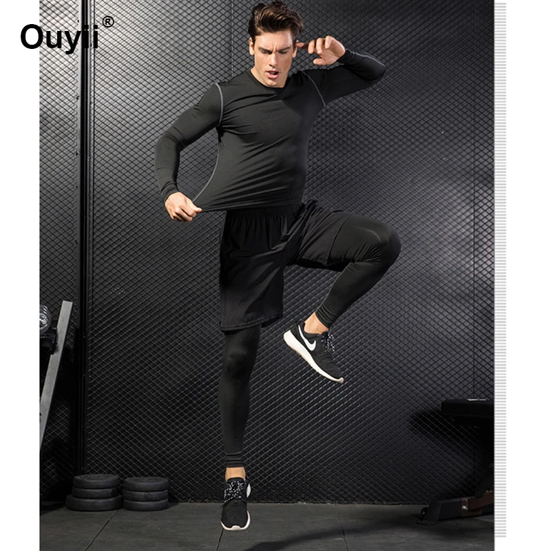 Новый мужской спортивный костюм быстросохнущая Спортивная одежда для бега