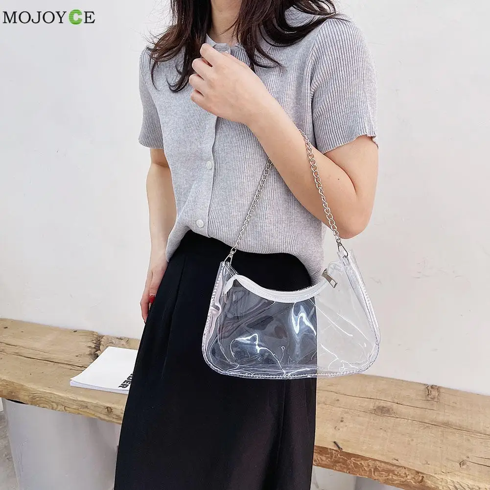 

Fashion Women Transparent Chain Handbags Purses Ladies Shoulder Underarm Bags Popular Simple Female Daily Bag