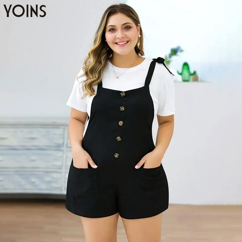 YOINS стильный мини комбинезон с открытой спиной на шнуровке боковыми карманами