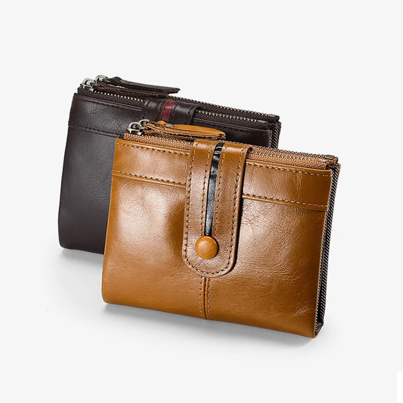 

Rfid Wallet Trend Wallet Female Genuine Leather Women Wallet Short Wallet Quality Double Coin Purse Button Purse Red/brown