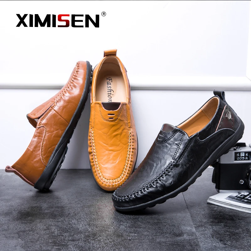 Мужские повседневные туфли XIMISEN из натуральной кожи Брендовые мужские лоферы