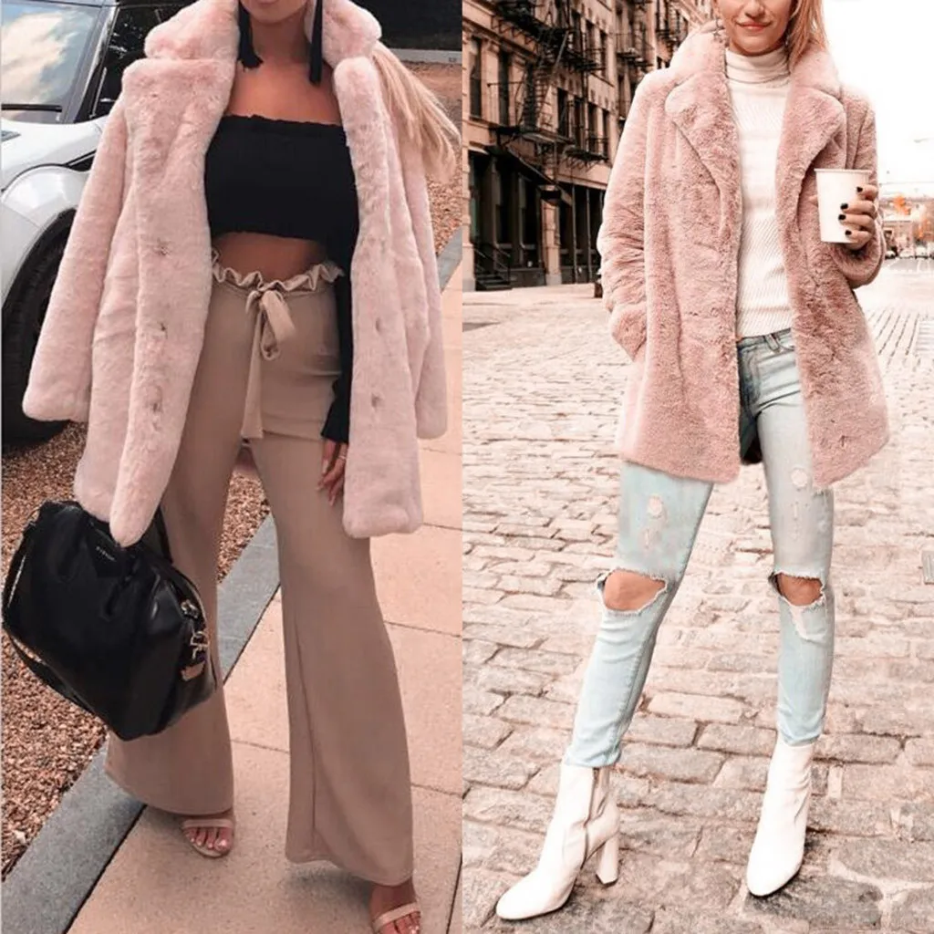 KANCOOLD, Осеннее и зимнее женское меховое пальто, длинное пальто, одноцветное, с отворотом, с длинным рукавом, теплое, модное, высокое качество