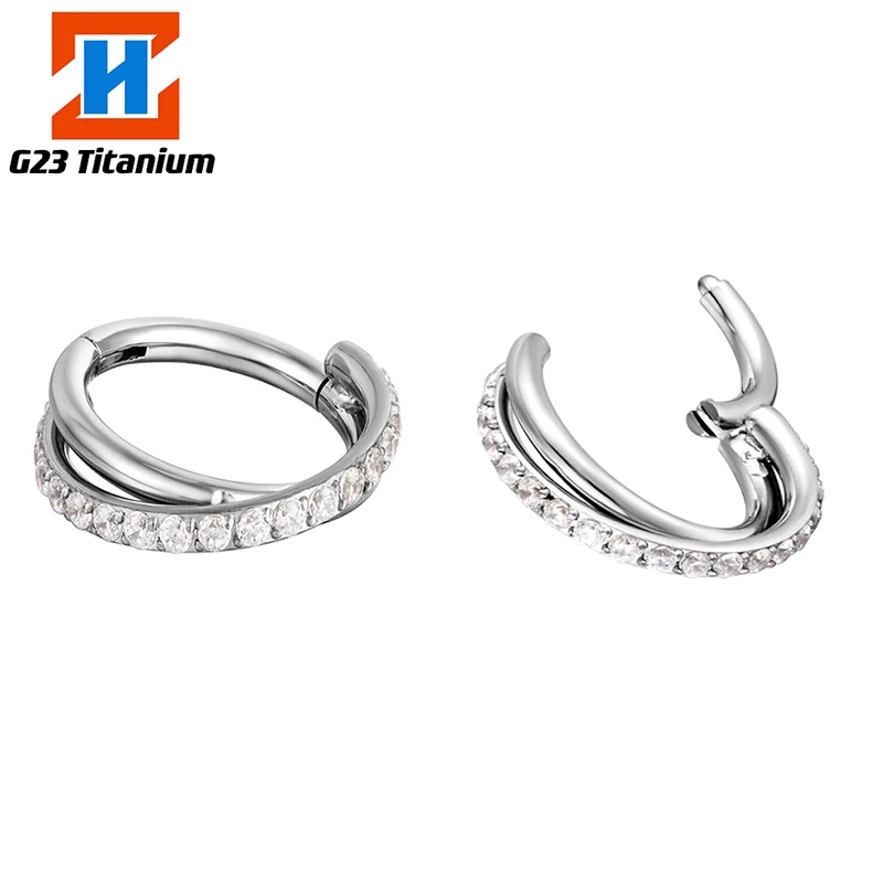 

G23Titanium Piercing Earrings 16G Cross Zircon Hinged Clicker Tragus Cartilage Nose Septum Helix Ear Clips Body Piercing Jewelry