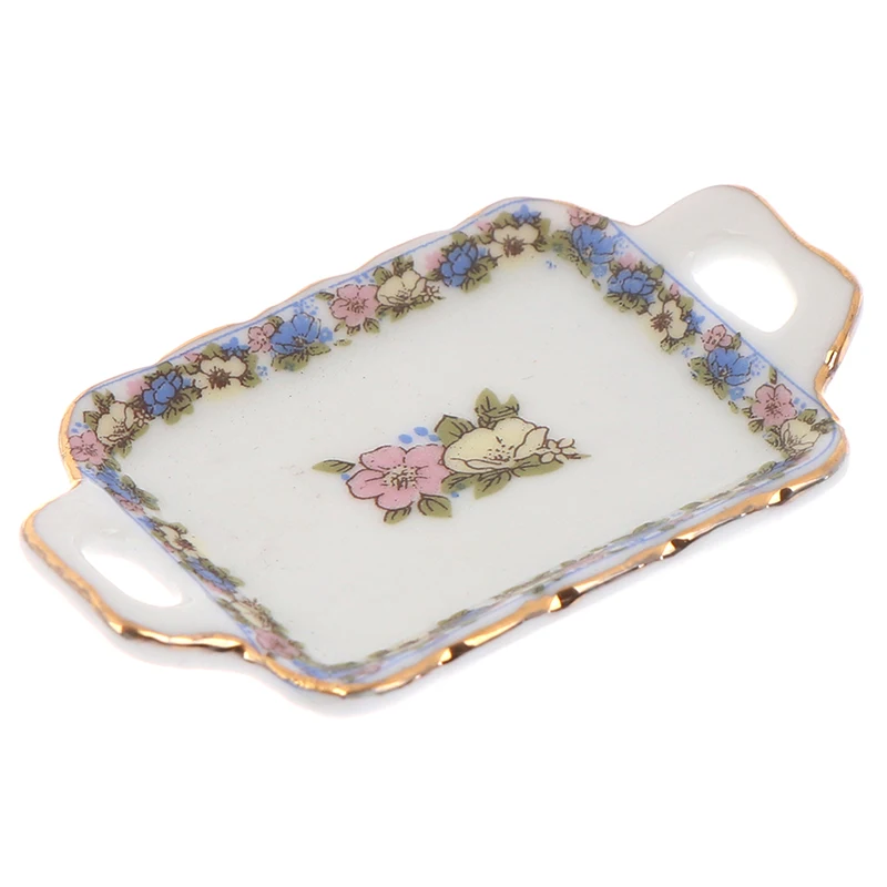 

8Pcs Dollhouse Miniature Dining Ware Porcelain Tea Set Dish Cup Plate -White Purple Flower Pattern Doll House Furniture Toys