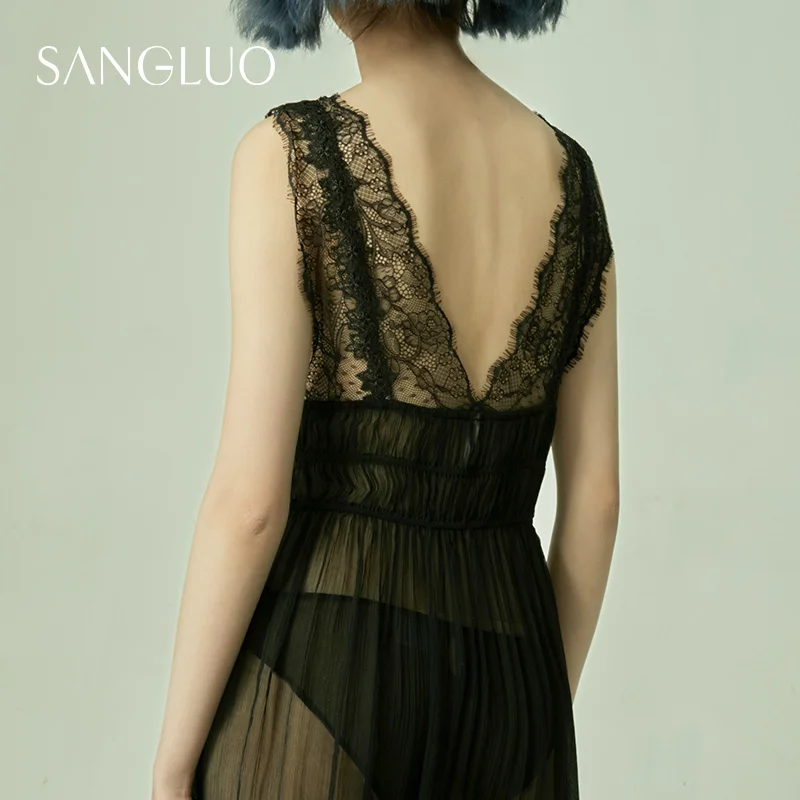 

★Dating shirt silk waist receive nightgown SANGLUO mulberry silk pajamas sexy lace tassels