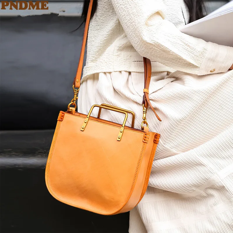 

PNDME simple fashion natural genuine leather ladies small handbag outdoor daily party real cowhide women shoulder messenger bag