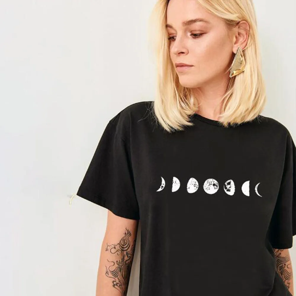 Женская футболка с принтом Moon Eclipse Готическая круглым вырезом и коротким рукавом