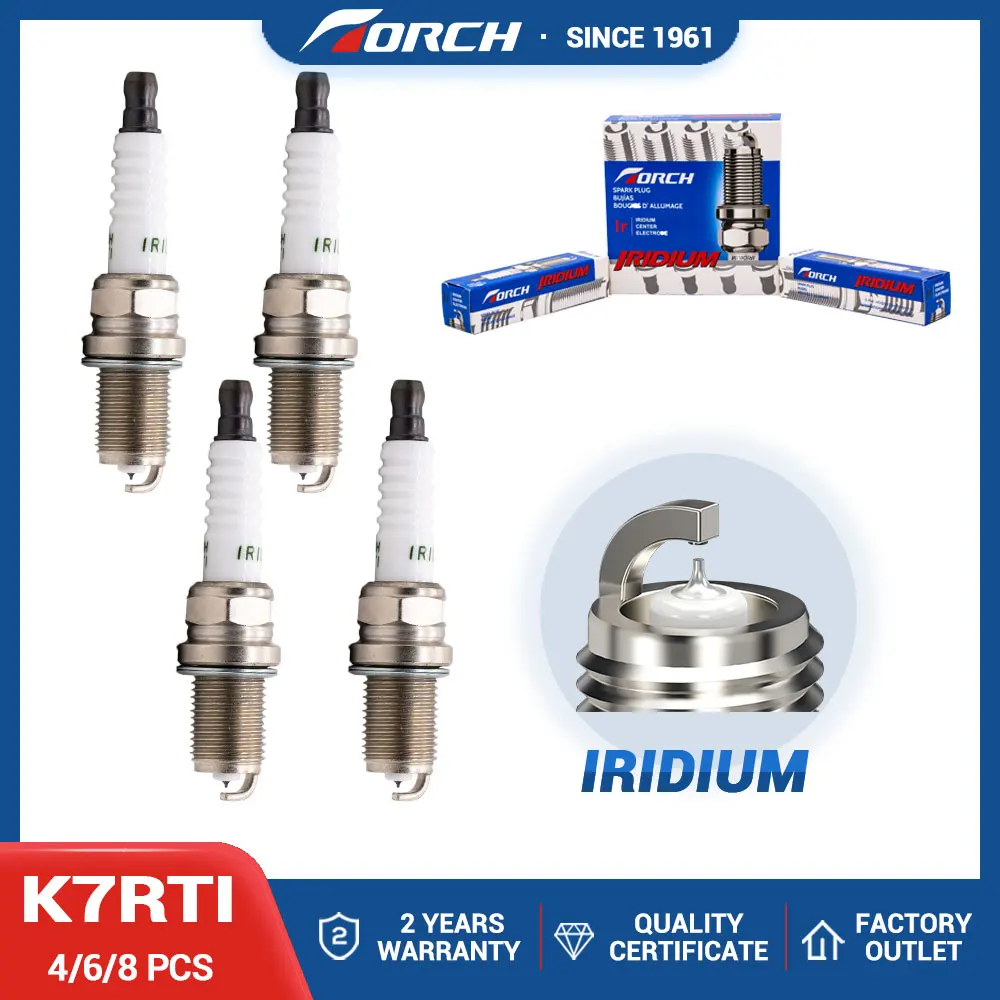 

(Pack of 4-8) China Original TORCH Iridium Spark Plugs K7RTI Replace for Candle FR7DP-DEG Champion RC8PYP Denso IK20 for FR7DPP
