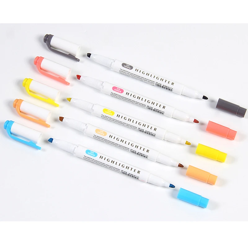 

EZONE 5pcs/set Double Head Highlighter Pen 5 Colors Fluorescent Highlighters Art Marker School&Office Art Stationery Supply
