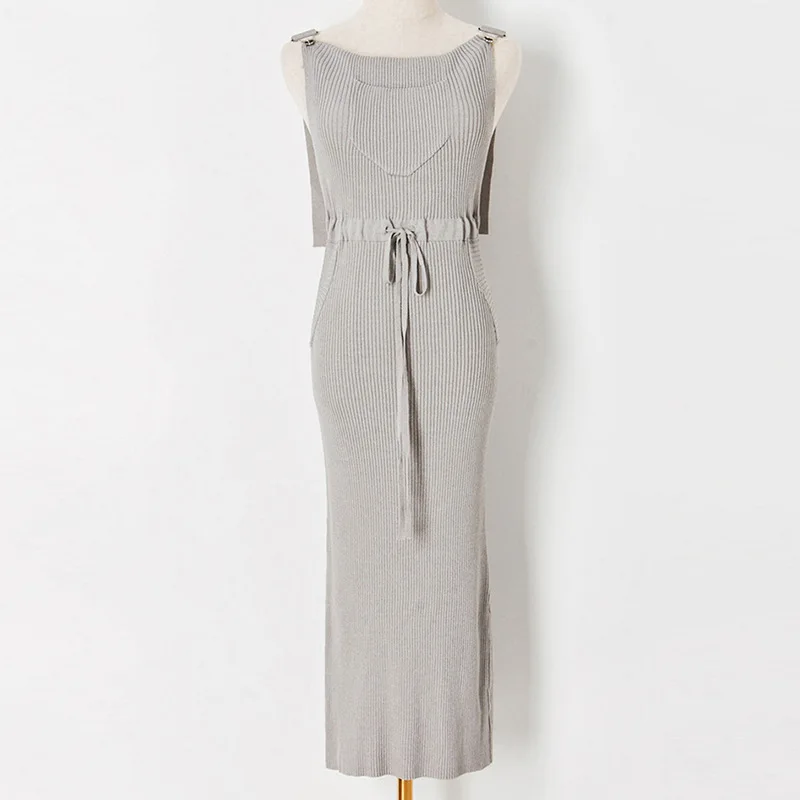 Модные дизайнерские вязаные платья женское элегантное платье-свитер на завязках