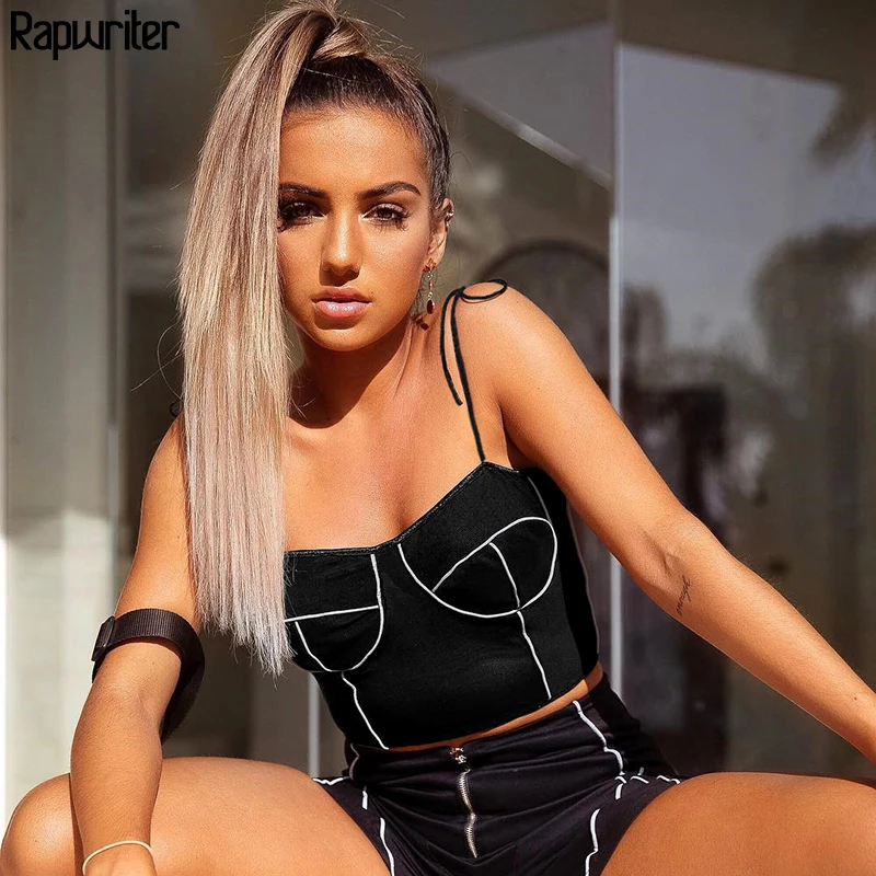 Женский топ с открытыми плечами Rapwriter черный укороченный на бретельках со