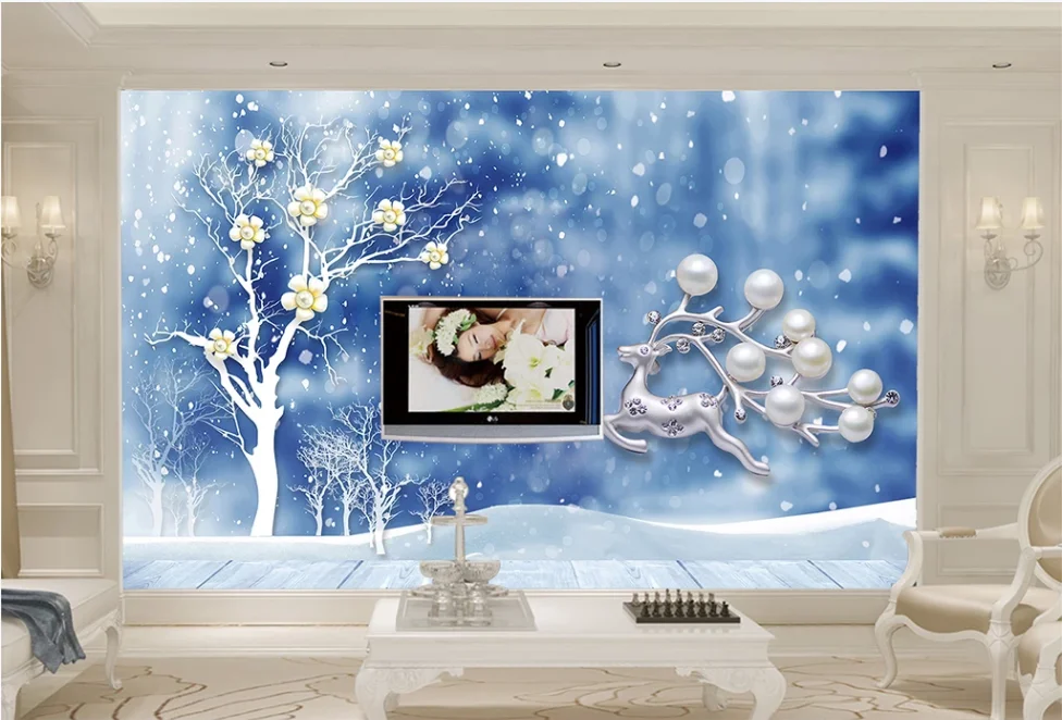 3D красивые обои в средиземноморском стиле с изображением сливы дерева жемчуга