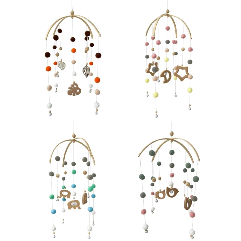 

Подвесной декор для детской кроватки, с шариками из шерсти деревянная погремушка, G99C, колокольчики Музыка Ветра