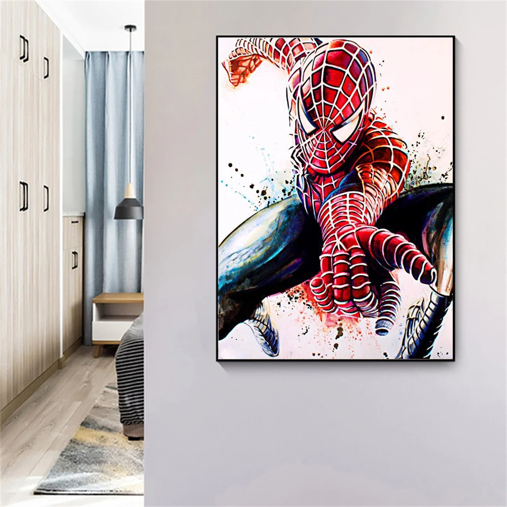 

Marvel Movie Posters and Prints Abstract Watercolor Spideman Canvas Painting Wall Art Decorative Picture For Living Room Decor