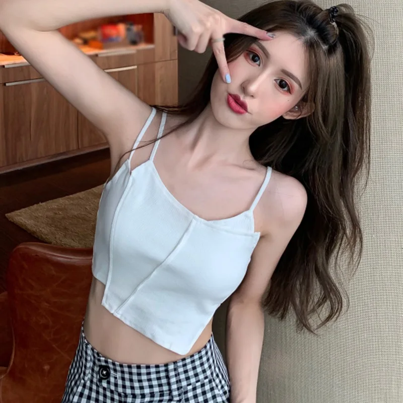 

Women Summer Irregular Solid Slim Tanks Camis Sexy Tees Exposed Navel Knitted Camisole Casual Tank Tops One Size