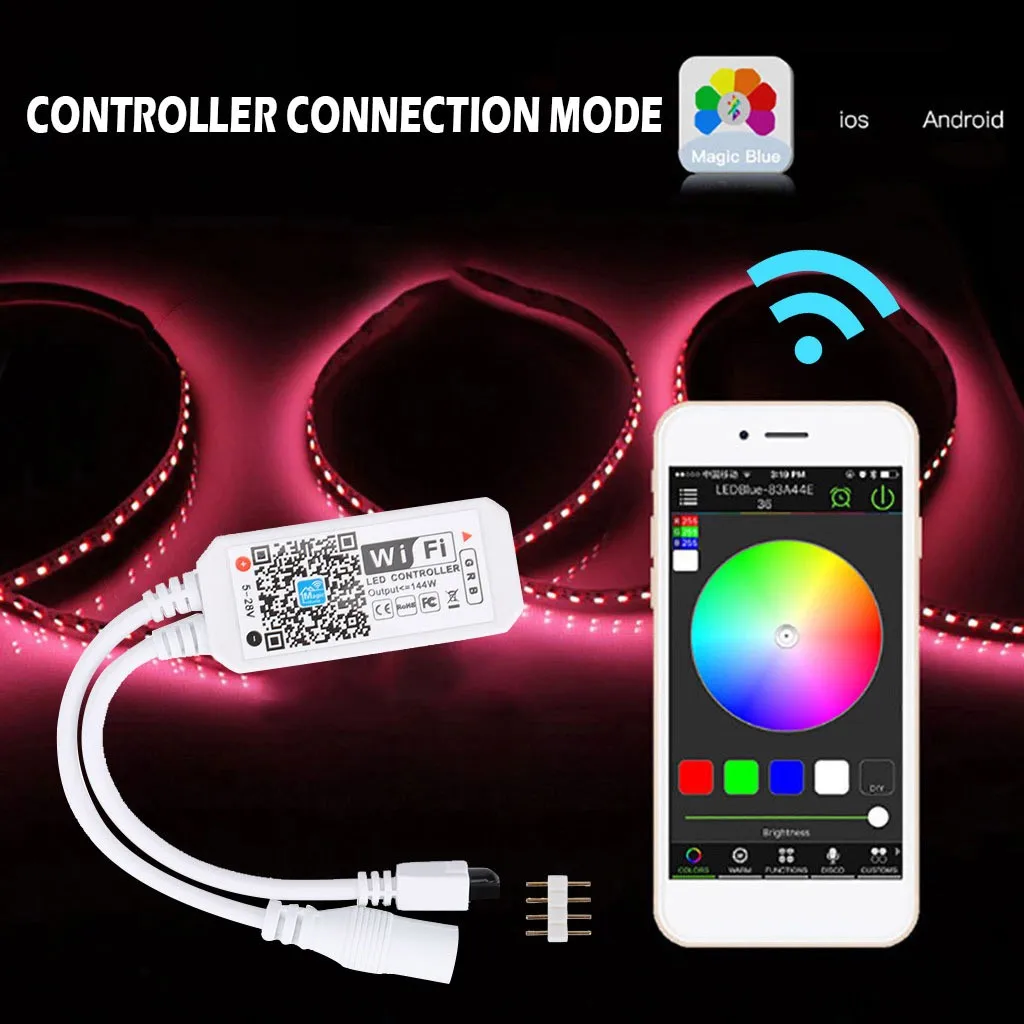 Bzoosio WI-FI RGB Светодиодные ленты светильник SMD 2835 DC12V светодиодные гибкие +