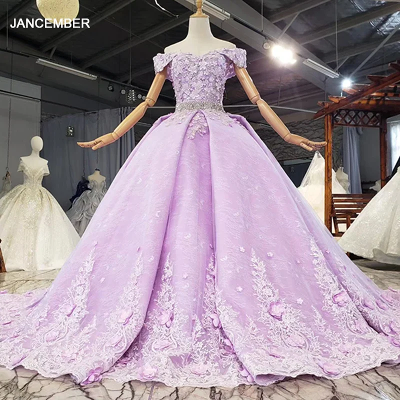 HTL1728 Elegant Light Purple Covered With Beaded Flower Crystals Sequined Evening Dress 2020 robe de mariée bustier