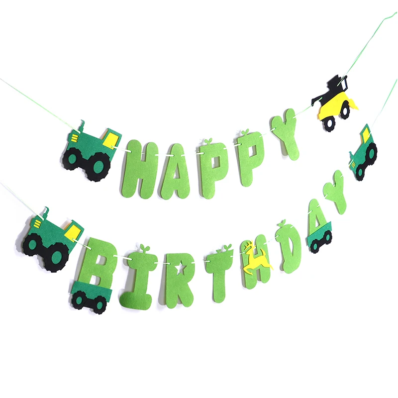Зеленая трактор с днем рождения баннер перьевая ферма гирлянда для