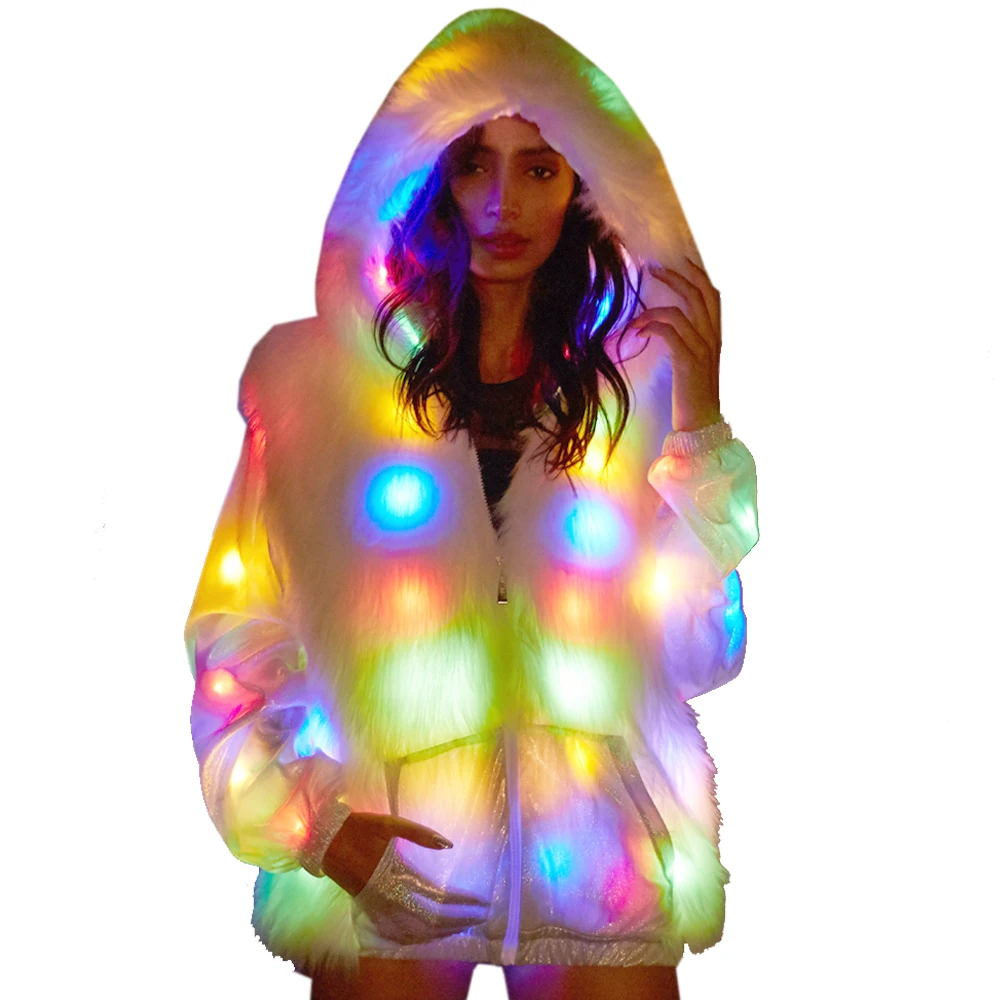 Женская куртка из искусственного меха со светодиодной вспышкой светящаяся